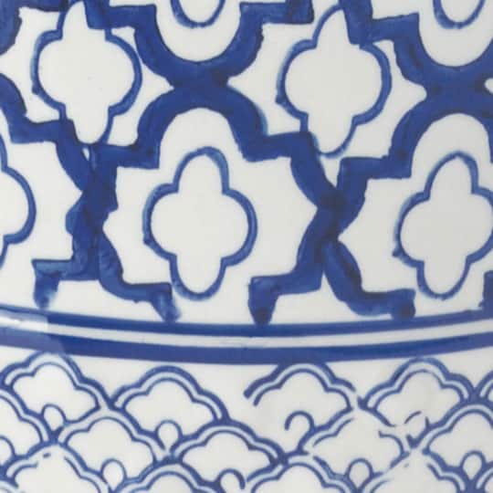 16.25" Blue & White Ceramic Decorative Stool